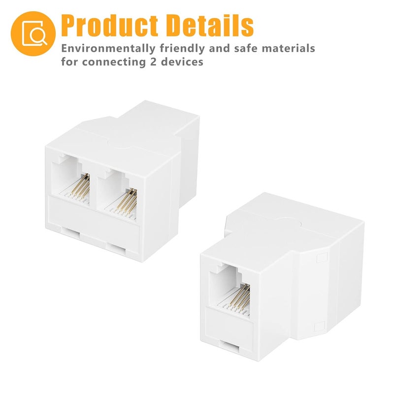 Uvital Phone Jack Splitter, Phone Line Splitter for Landline Telephone, RJ11 6P4C 1 Female to 2 Female Adapter, Comes with 4 Inch Cable(White,2 Pack) - Image 2